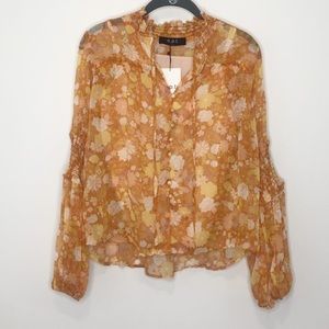 o.p.t. One Pretty Time Anthropologie Orange Floral Blouse Boho Sheer Size L NWT
